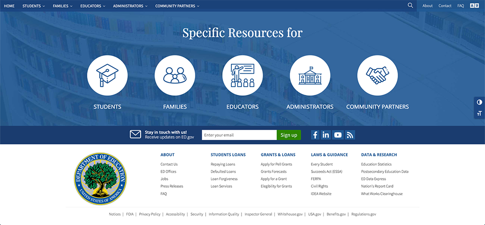 Department of education concept, footer.