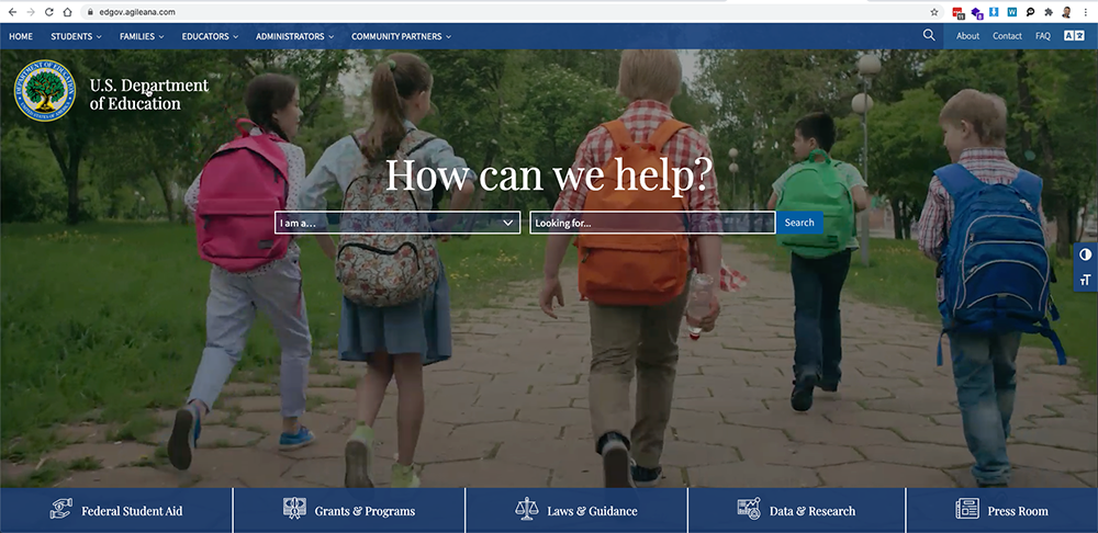 Department of Education design concept, top of the fold.