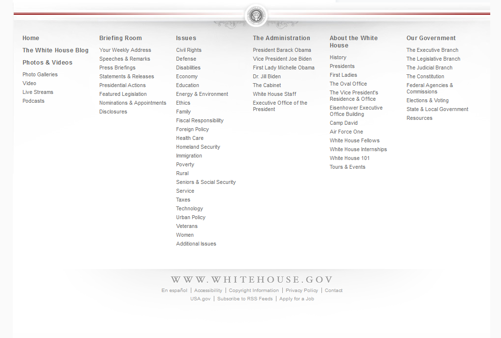 WhiteHouse.gov footer powered by Drupal